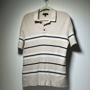 Banana Republic Short Sleeve Sweater Men's Size Medium Cotton Striped Beige